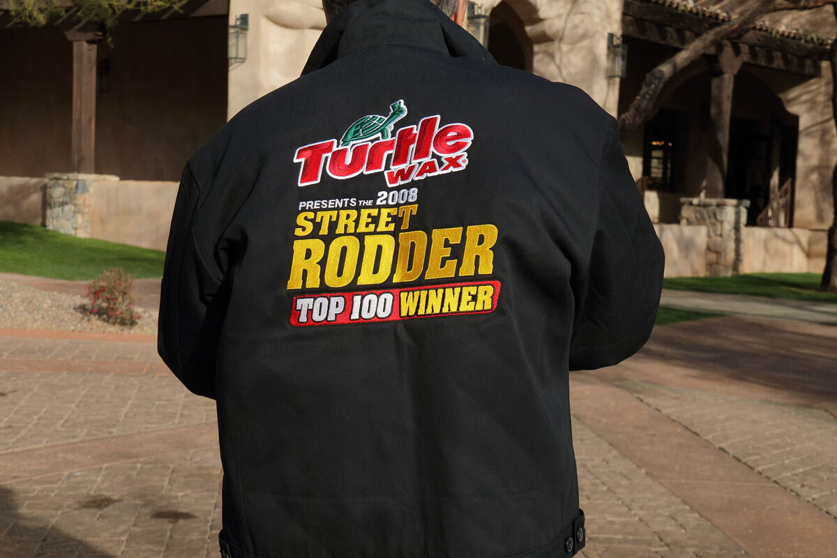 Turtle Wax Street Rodder Top 100 Winner jacket, worn on site with the car