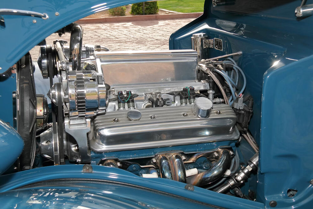 Close view of chrome engine components